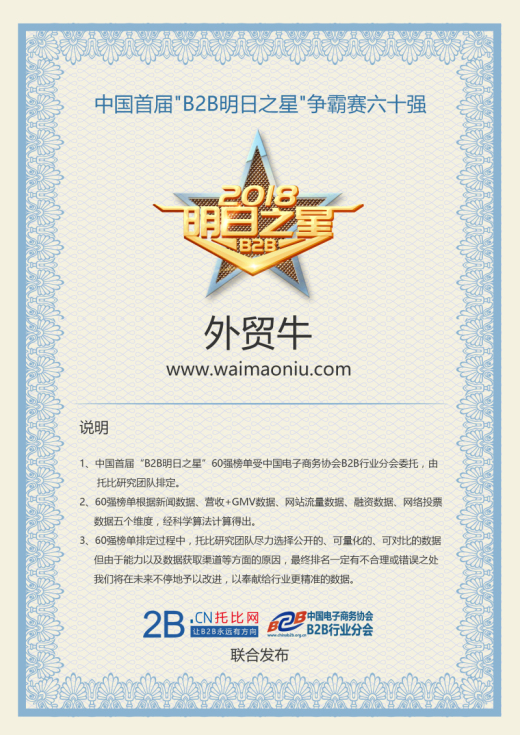 喜讯！外贸牛荣获“B2B明日之星”争霸赛跨境行业前三强！